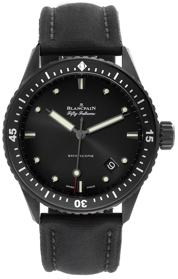 Blancpain Miesten kello 5000-0130-B52A Fifty Fathoms Musta/Nahka