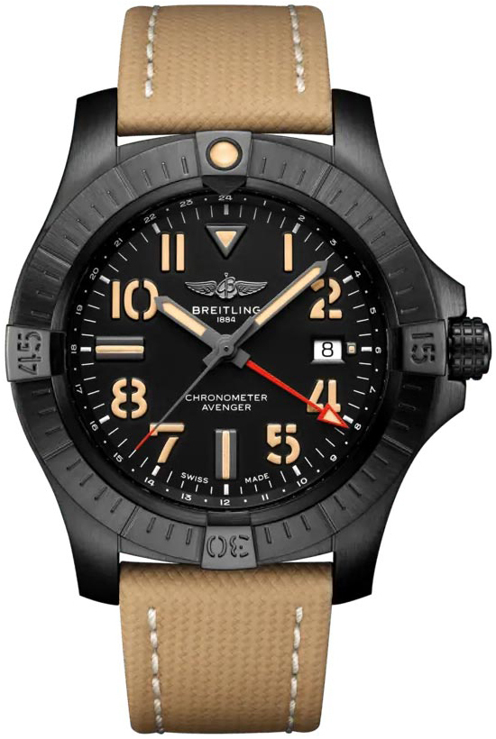 Breitling Miesten kello V32395101B1X1 Avenger Ii Gmt Musta/Nahka Ø45