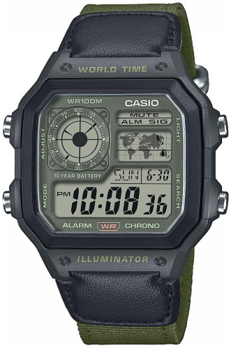 Casio Miesten kello AE-1200WHUB-3AVEF Vintage LCD/Tekstiili
