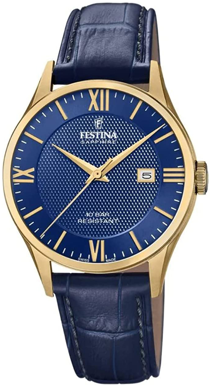 Festina Miesten kello F20010-3 Swiss Made Sininen/Nahka Ø40 mm