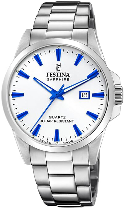 Festina Miesten kello F20024-5 Swiss Made Valkoinen/Teräs Ø41 mm