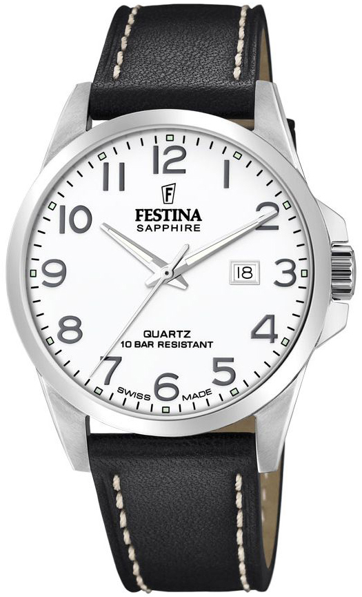 Festina Miesten kello F20025-1 Swiss Made Valkoinen/Nahka Ø41 mm