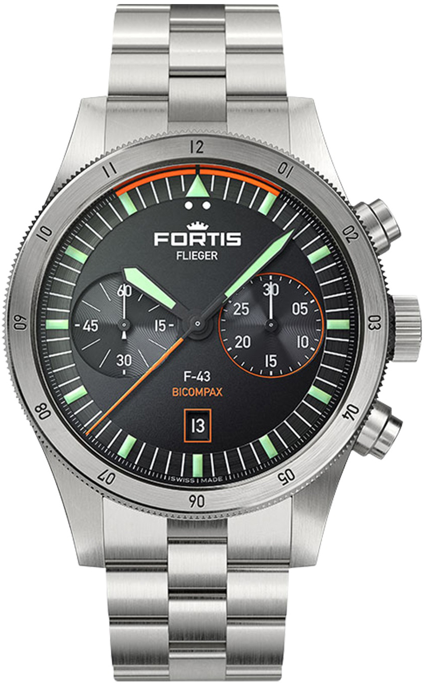 Fortis Miesten kello F4240004 Flieger Musta/Teräs Ø43 mm