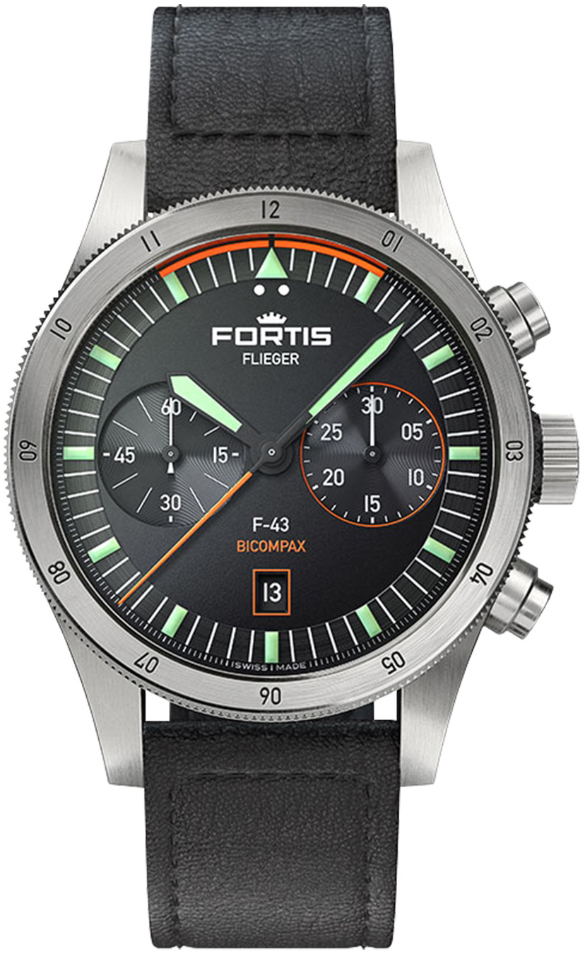 Fortis Miesten kello F4240005 Flieger Musta/Nahka Ø43 mm