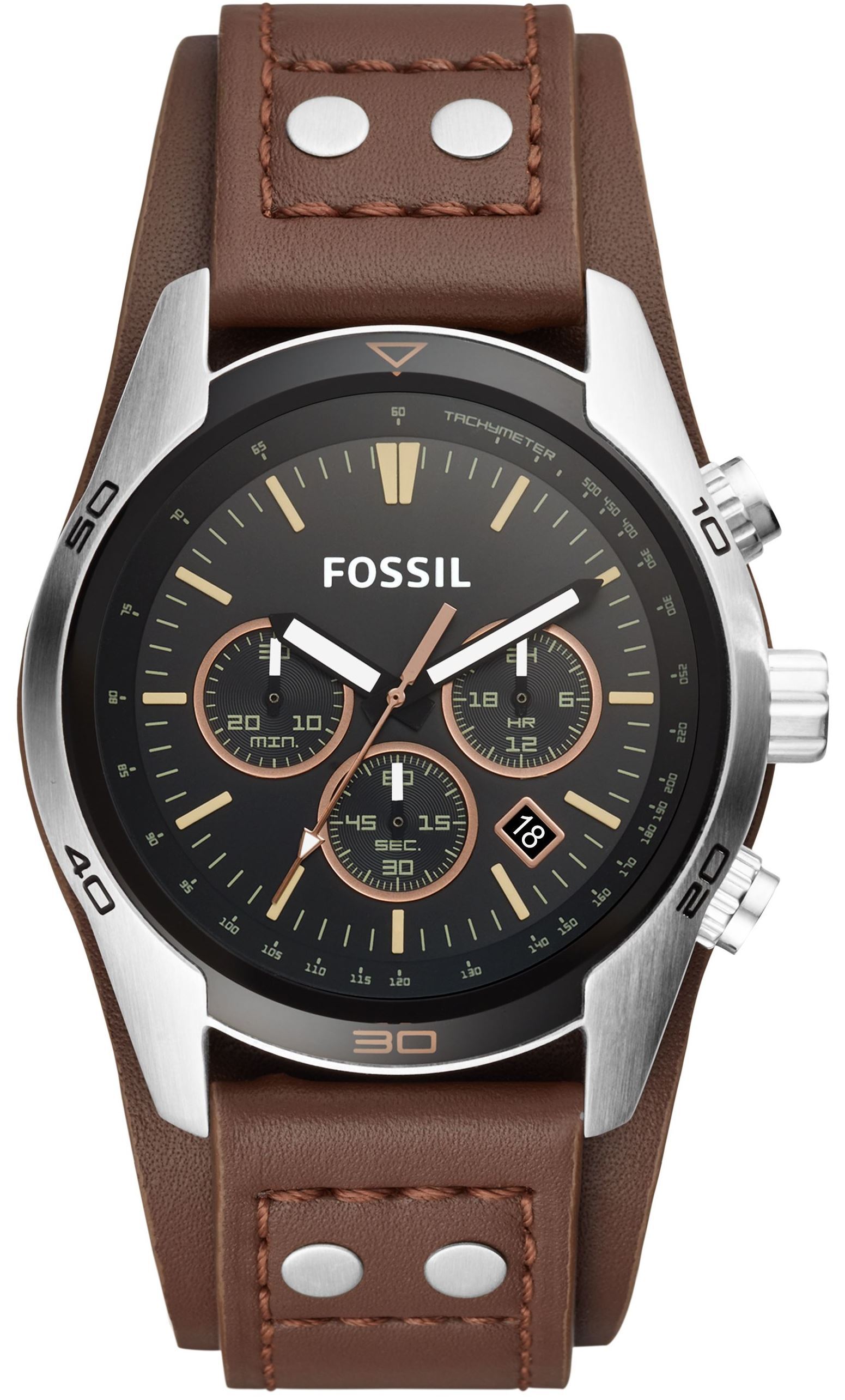 Fossil Miesten kello CH2891 Coachman Musta/Nahka Ø44 mm