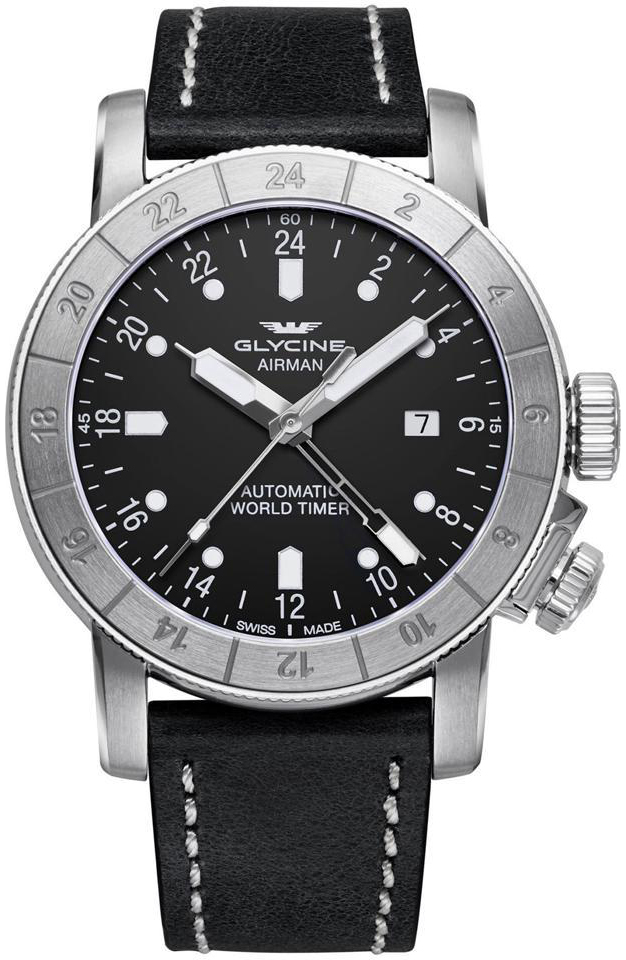 Glycine Airman Miesten kello GL0056 Musta/Nahka Ø44 mm