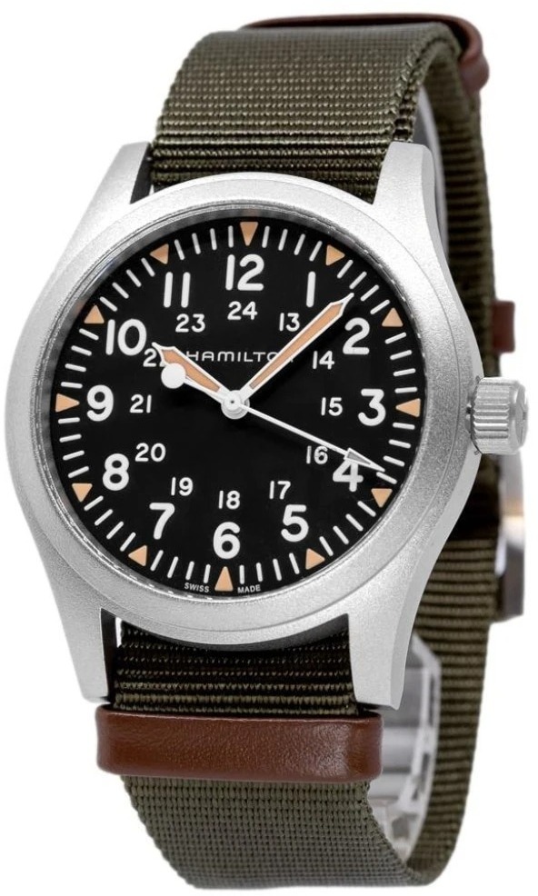 Hamilton Miesten kello H69529933 Khaki Field Musta/Nahka Ø42 mm