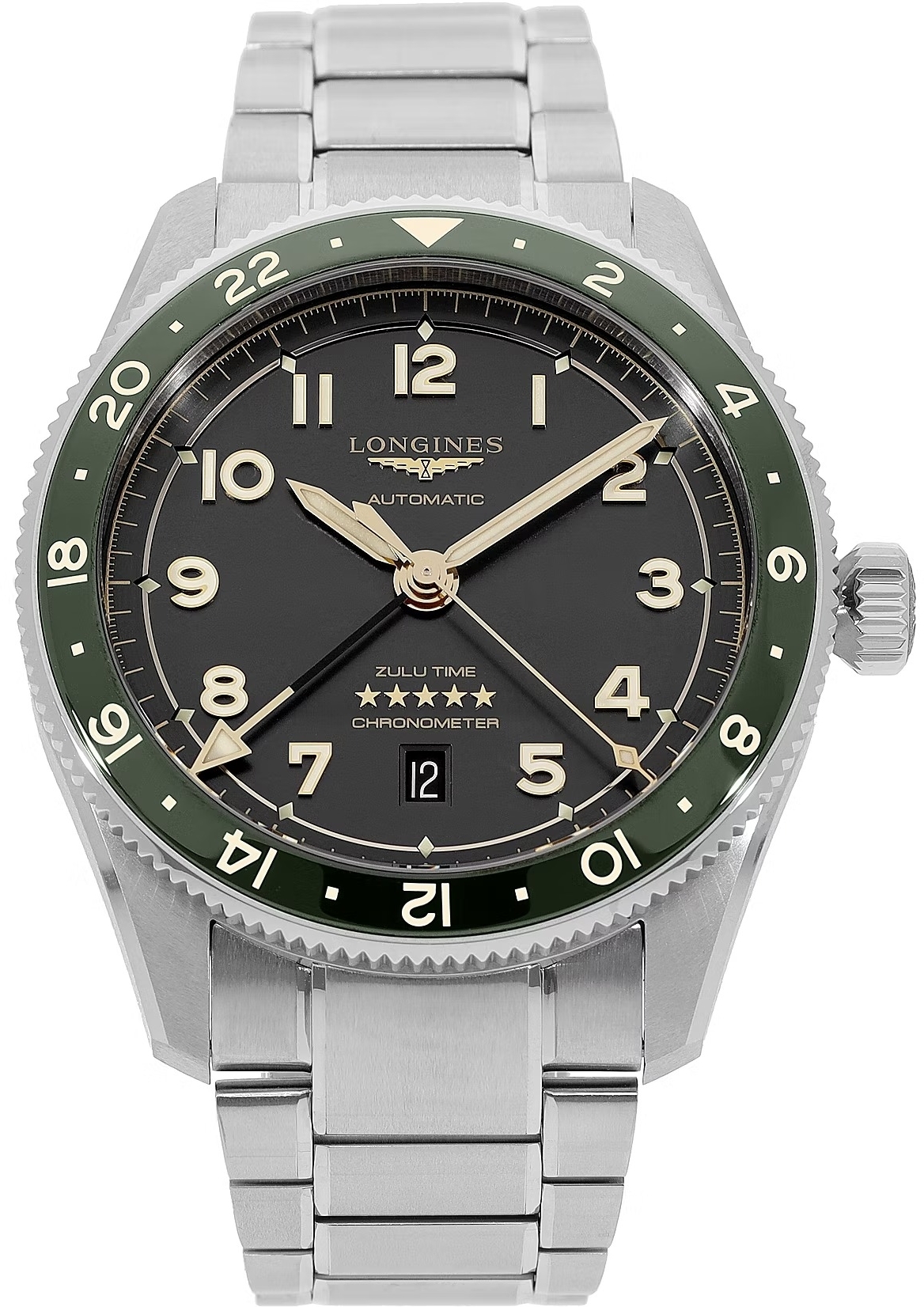 Longines Miesten kello L3.812.4.63.6 Spirit Zulu Time Vihreä/Teräs