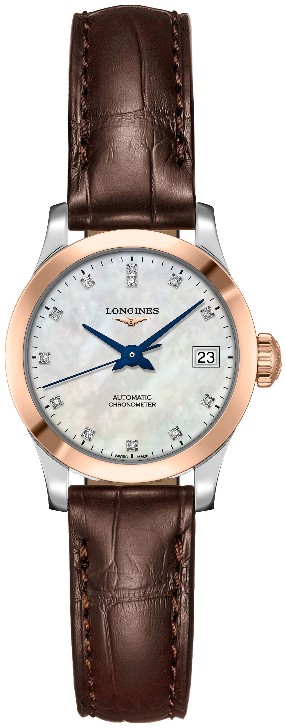 Longines Naisten kello L2.320.5.87.2 Record Valkoinen/Nahka Ø26 mm