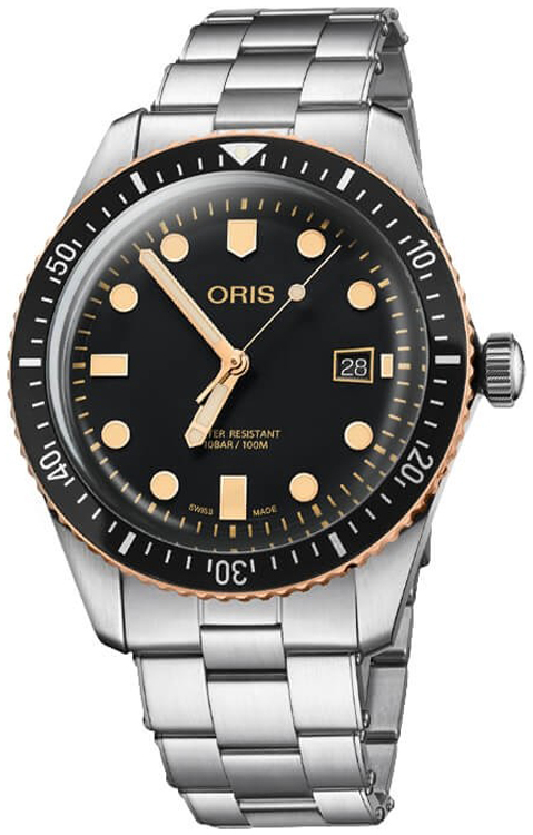 Oris Miesten kello 01 733 7720 4354-07 8 21 18 Diving Musta/Teräs