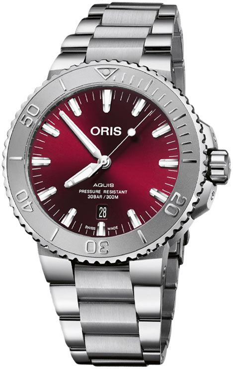 Oris 01 733 7730 4158-07 8 24 05PEB Aquis Punainen/Teräs Ø43.5 mm