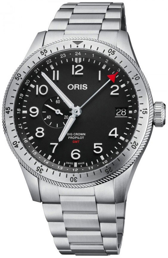 Oris Miesten kello 01 748 7756 4064-07 8 22 08 Aviation Musta/Teräs