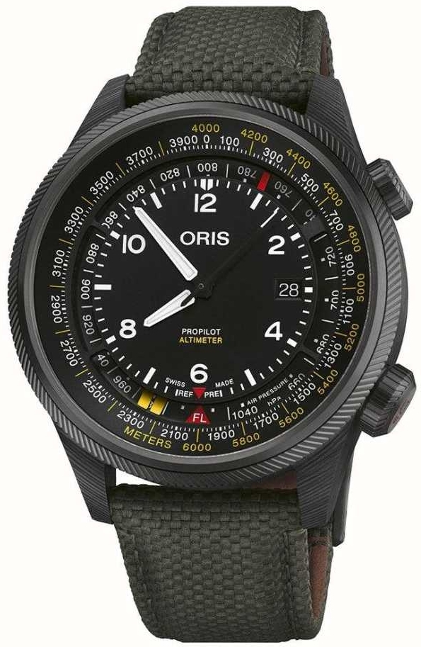 Oris Miesten kello 01 793 7775 8764-SET Propilot Musta/Tekstiili Ø47