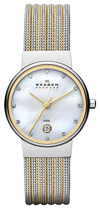 Skagen Naisten kello 355SSGS Ancher Valkoinen/Kullansävytetty teräs