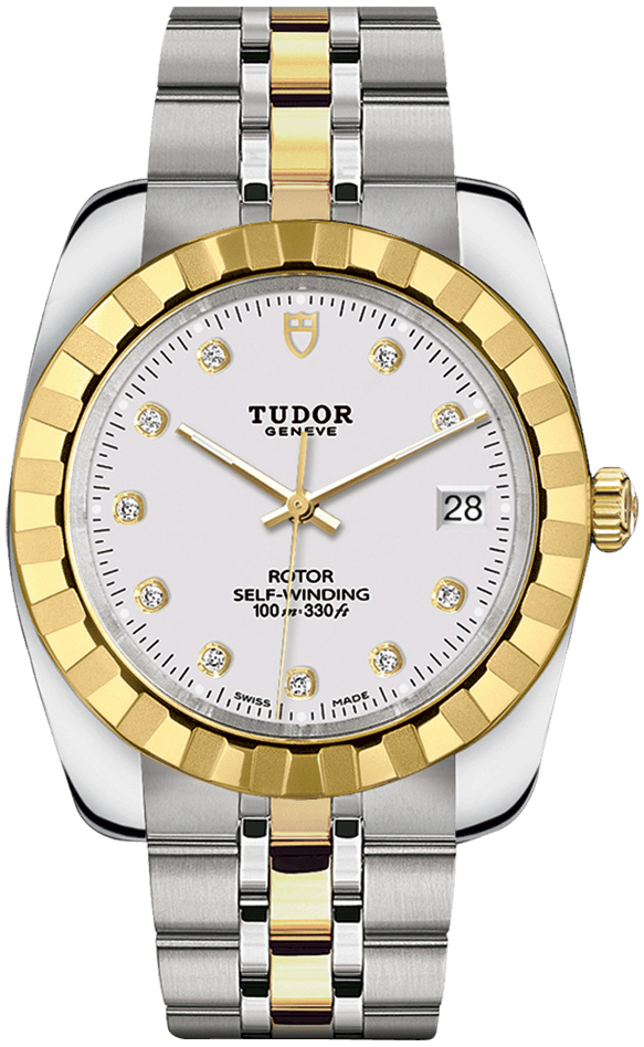 Tudor 21013-0006 Classic Date Valkoinen/Kullansävytetty teräs Ø38