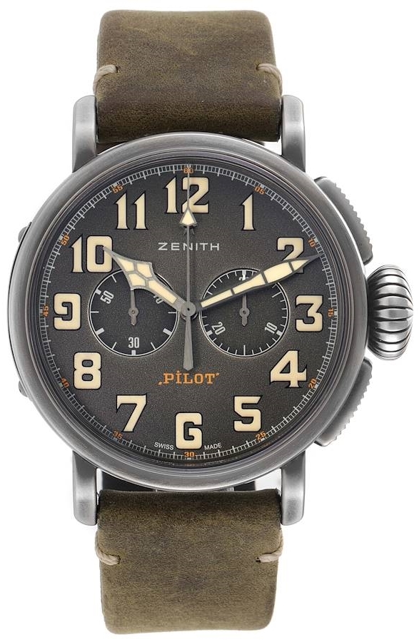 Zenith Miesten kello 11.2430.4069-21.C773 Pilot Harmaa/Nahka Ø45 mm